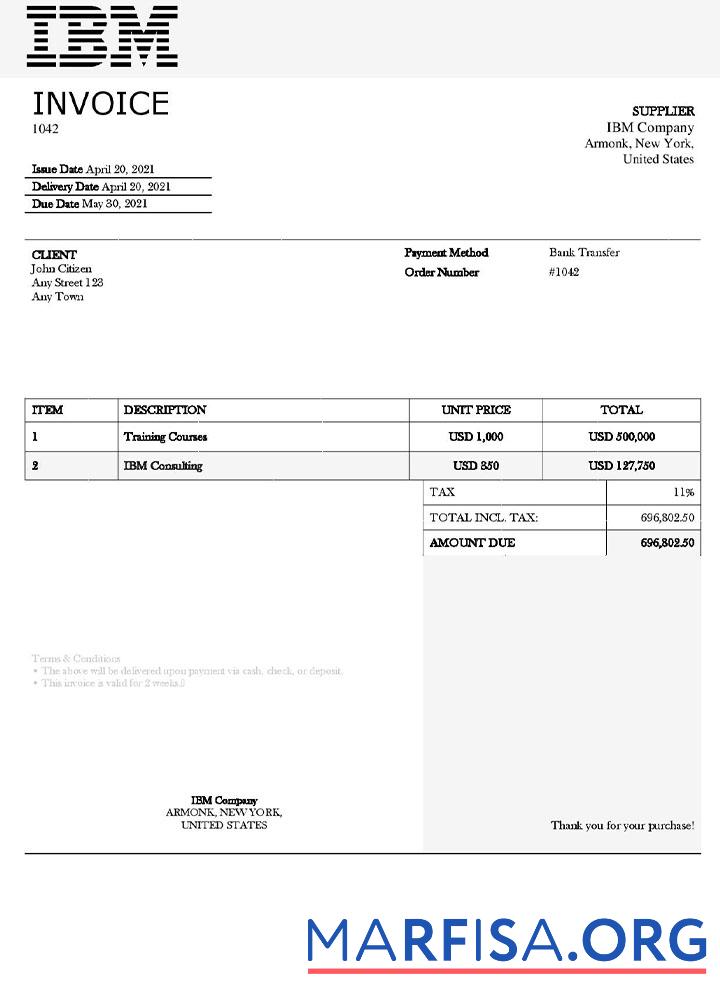 Printable USA IBM invoice template